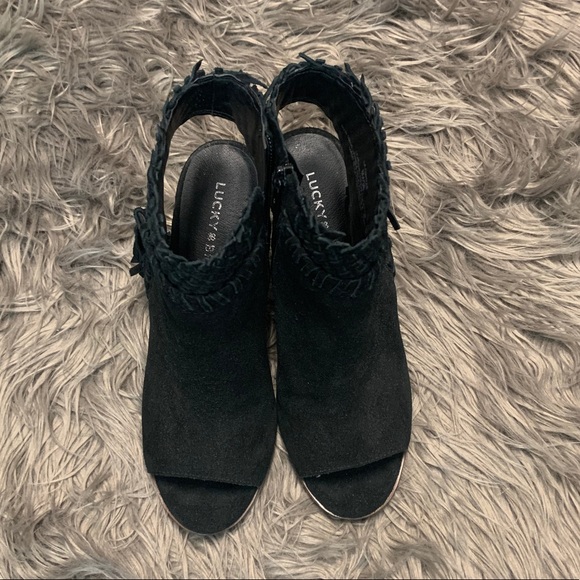 Lucky Brand Peep Toe Black Suede Shoes - Picture 4 of 6